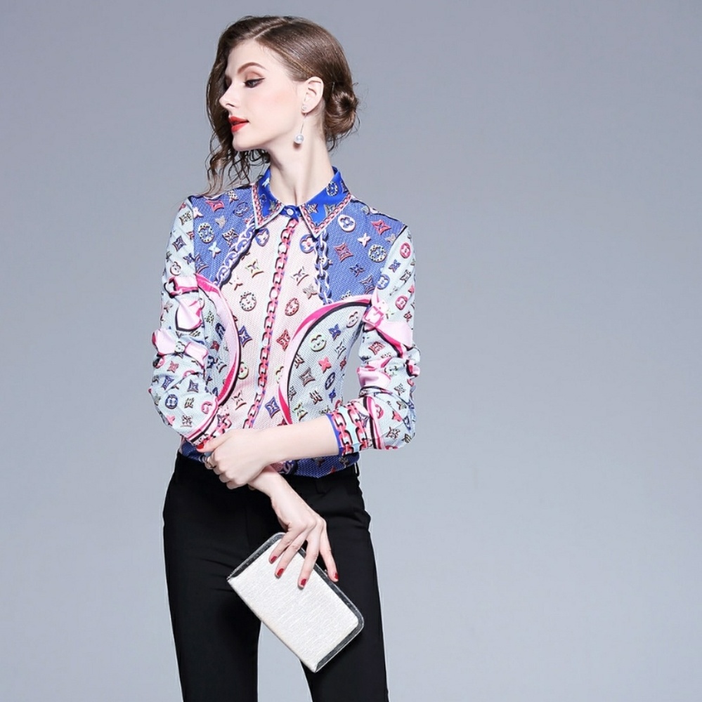 French Designer Scarf Print Blouse